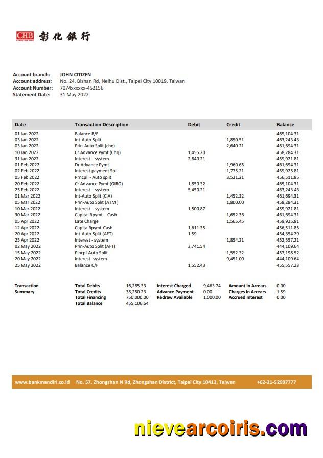 Taiwan Chang Hwa Bank statement